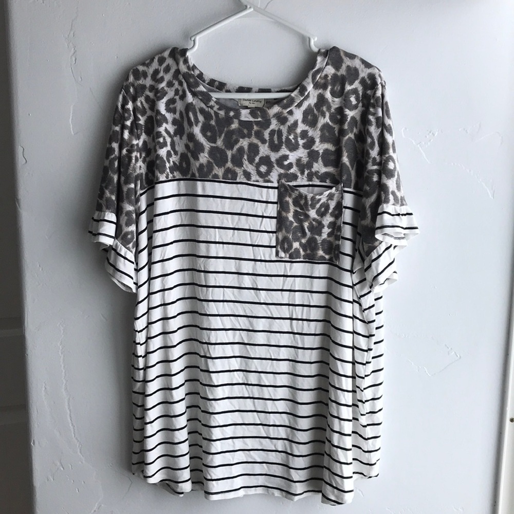 Women’s Leopard and Stripes Short Sleeve Top